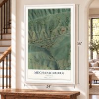 Mechanicsburg, Virginia map, 24 x 36 inch print in a white frame by a staircase