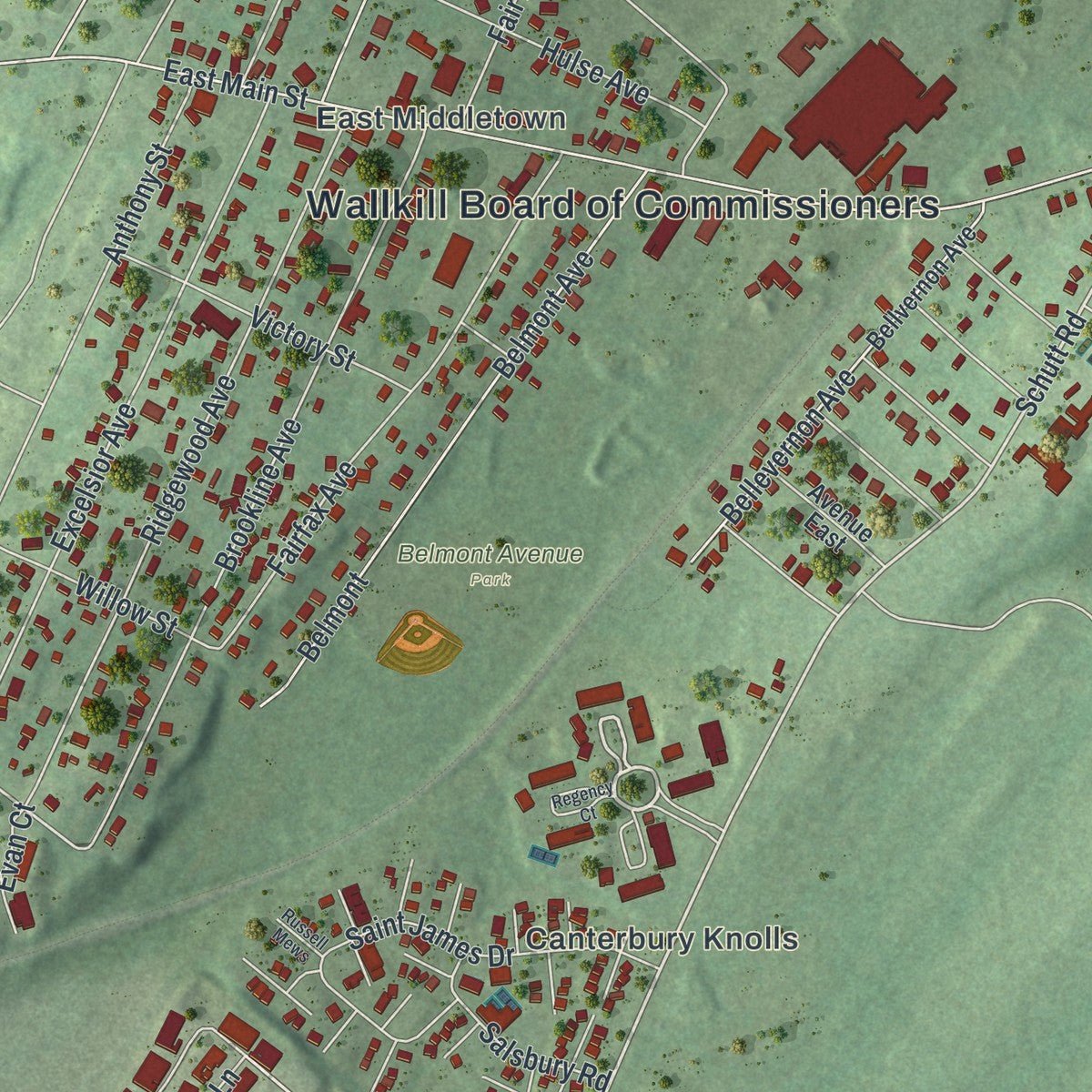Second close-up of the map of Mechanicstown, New York print showing more streets and buildings