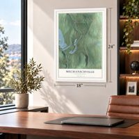 Mechanicsville, Connecticut map, 18 x 24 inch print in a white frame in a home office
