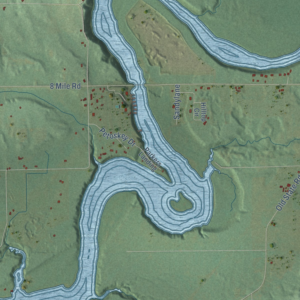 Second close-up of the map of Mecosta, Mecosta County, Michigan print showing more streets and buildings