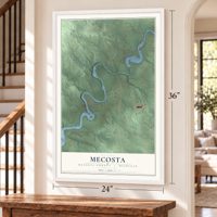 Mecosta, Mecosta County, Michigan map, 24 x 36 inch print in a white frame by a staircase