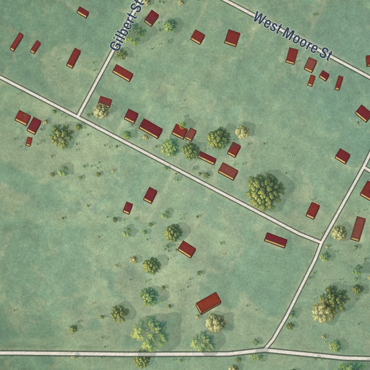 Second close-up of the map of Mecosta, Michigan print showing more streets and buildings