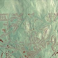 Close-up of the map of Medfield, Massachusetts print showing terrain and local geography