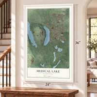 Medical Lake, Washington map, 24 x 36 inch print in a white frame by a staircase