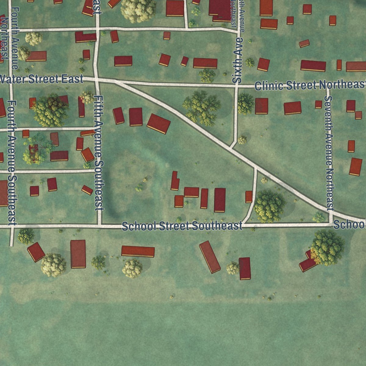Second close-up of the map of Medina, North Dakota print showing more streets and buildings