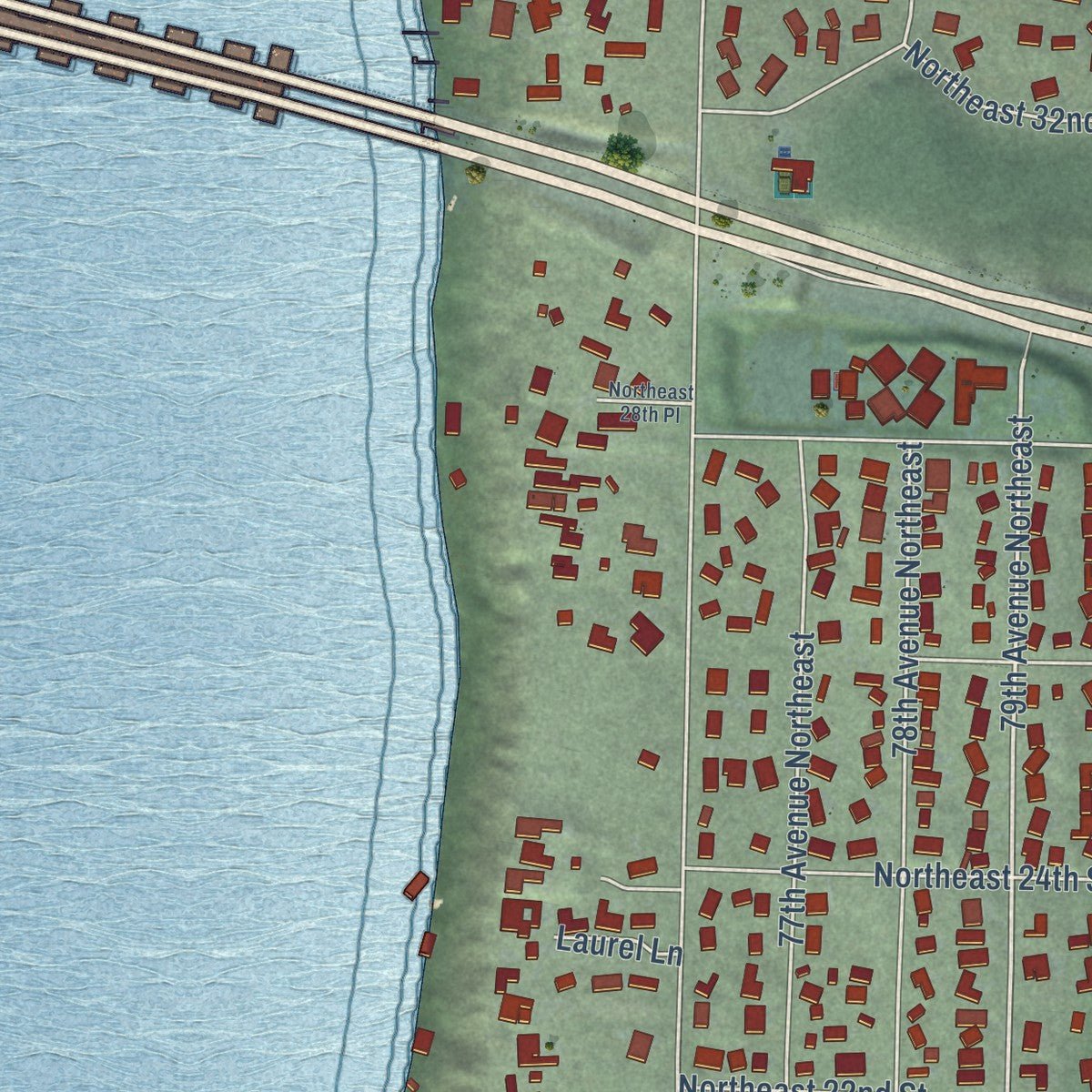 Second close-up of the map of Medina, Washington print showing more streets and buildings