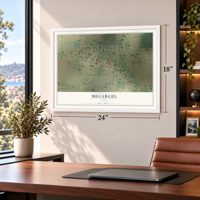 Megargel, Texas map, 18 x 24 inch print in a white frame in a home office