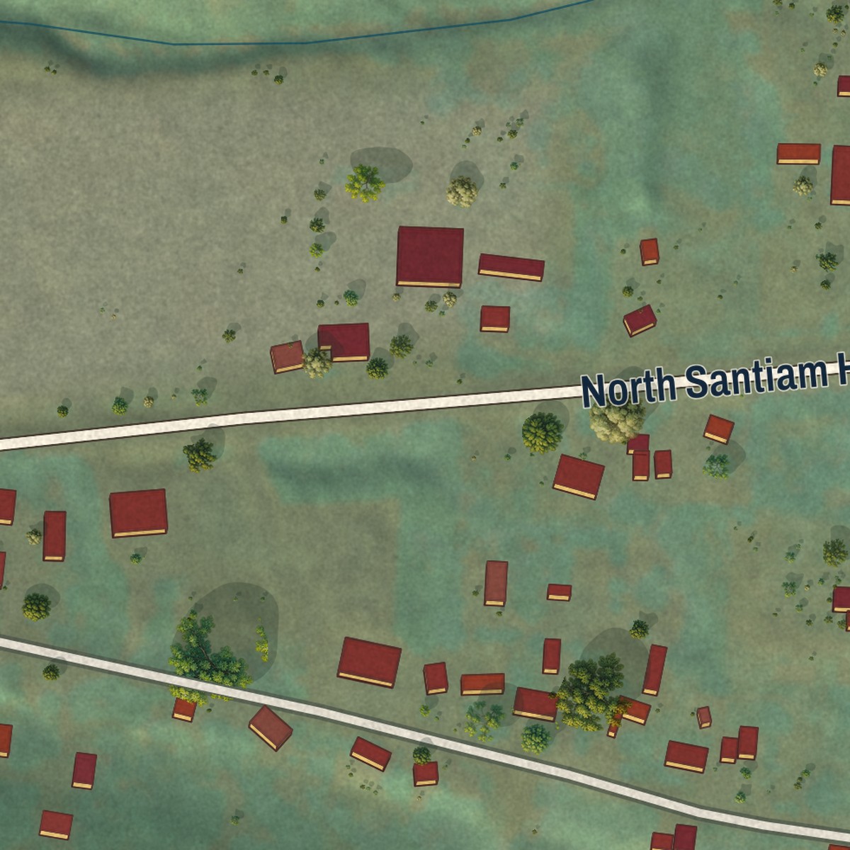 Second close-up of the map of Mehama, Oregon print showing more streets and buildings