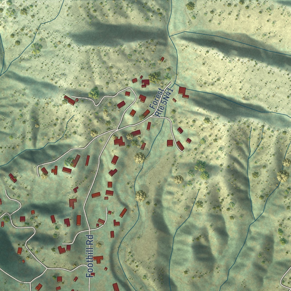 Second close-up of the map of Meiners Oaks, California print showing more streets and buildings