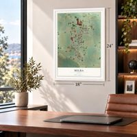 Melba, Idaho map, 18 x 24 inch print in a white frame in a home office