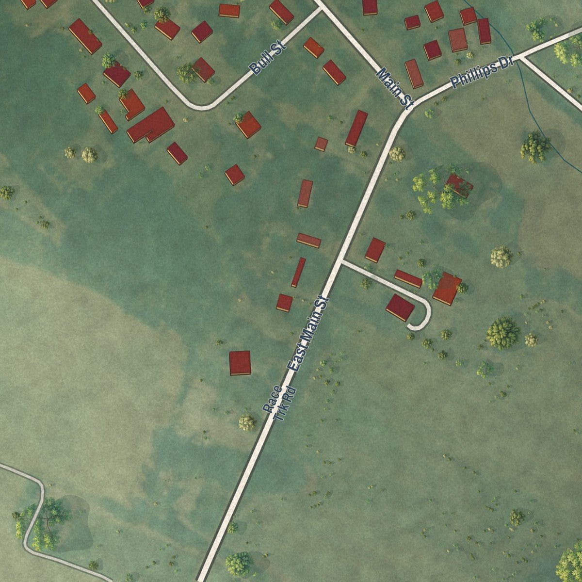 Second close-up of the map of Melfa, Virginia print showing more streets and buildings