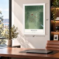 Mellette, South Dakota map, 18 x 24 inch print in a white frame in a home office