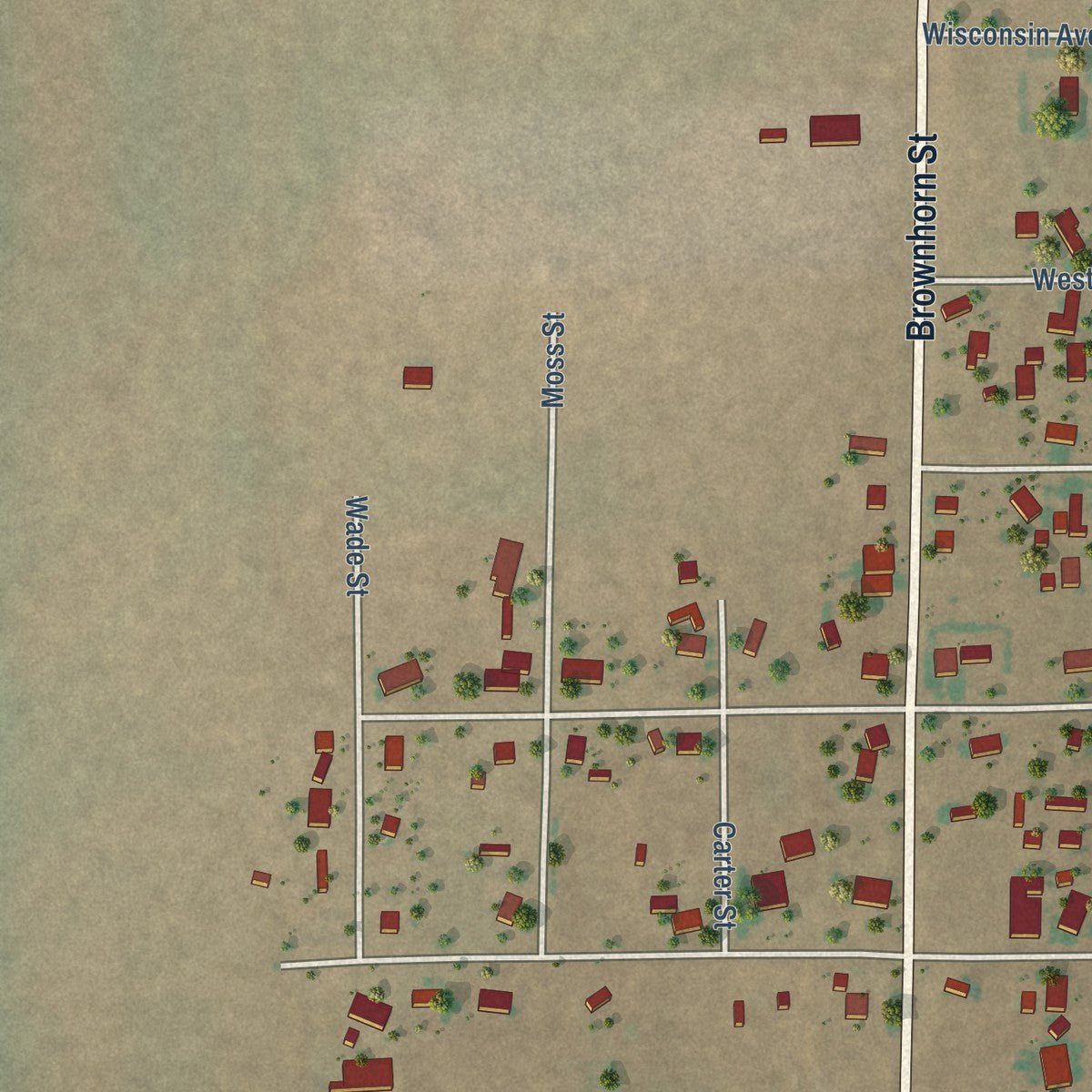 Second close-up of the map of Melrose, New Mexico print showing more streets and buildings