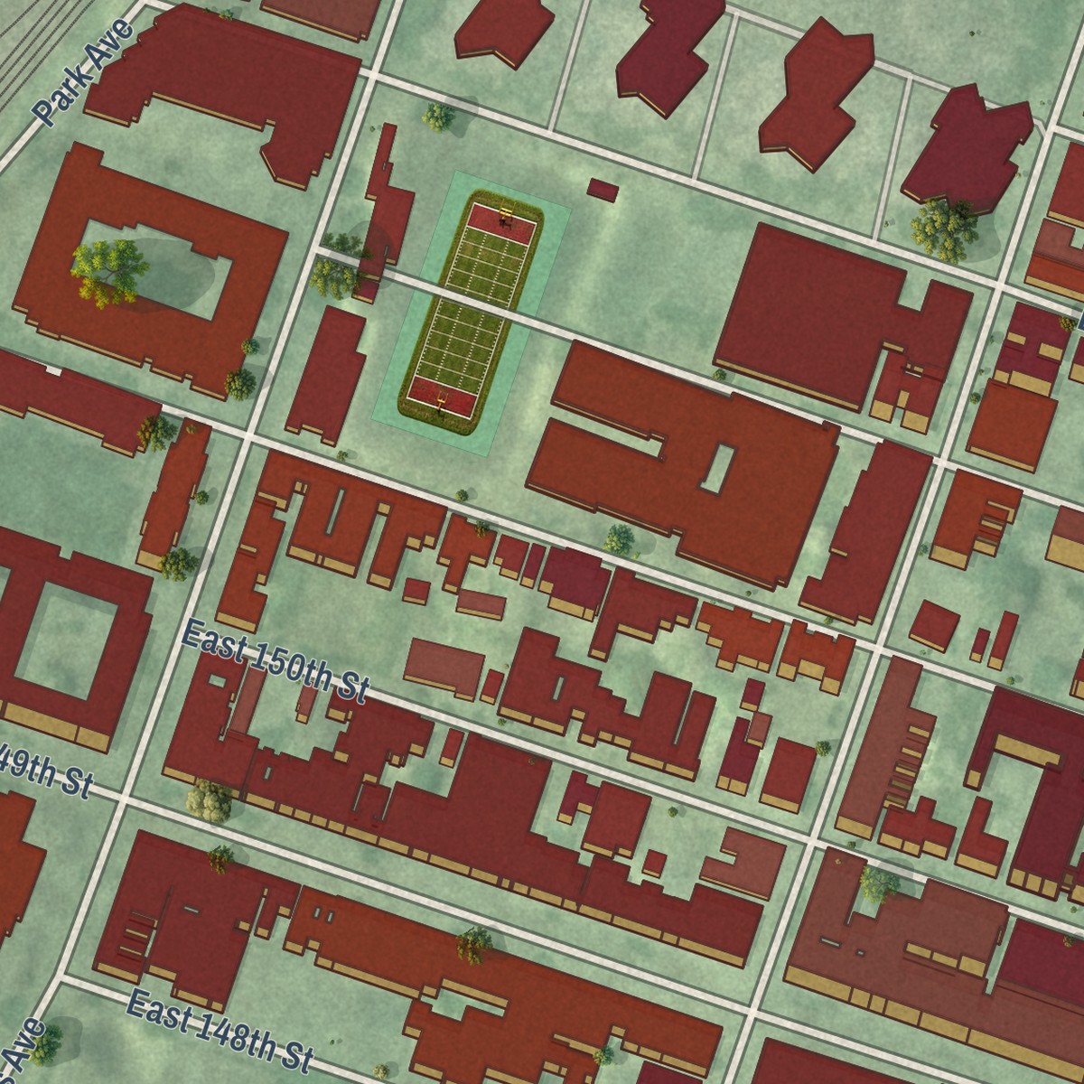Second close-up of the map of Melrose, New York print showing more streets and buildings