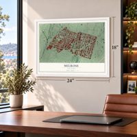 Melrose, New York map, 18 x 24 inch print in a white frame in a home office