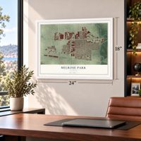 Melrose Park, Illinois map, 18 x 24 inch print in a white frame in a home office