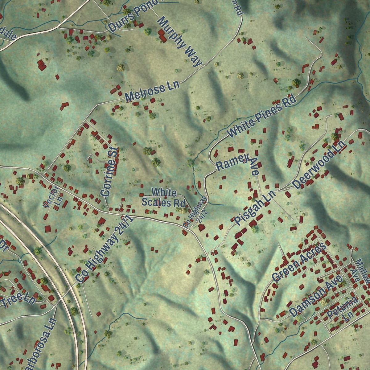 Second close-up of the map of Melrose, West Virginia print showing more streets and buildings