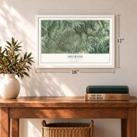 Melrose, West Virginia map, 12 x 18 inch print in a white frame in an entryway