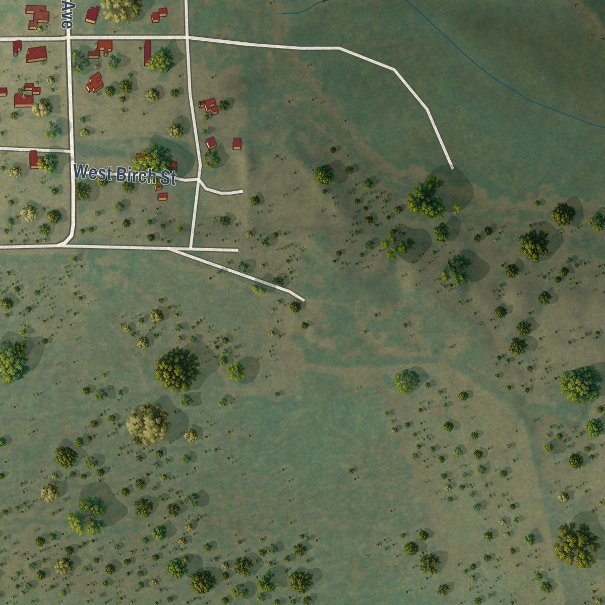 Second close-up of the map of Melvin, Texas print showing more streets and buildings