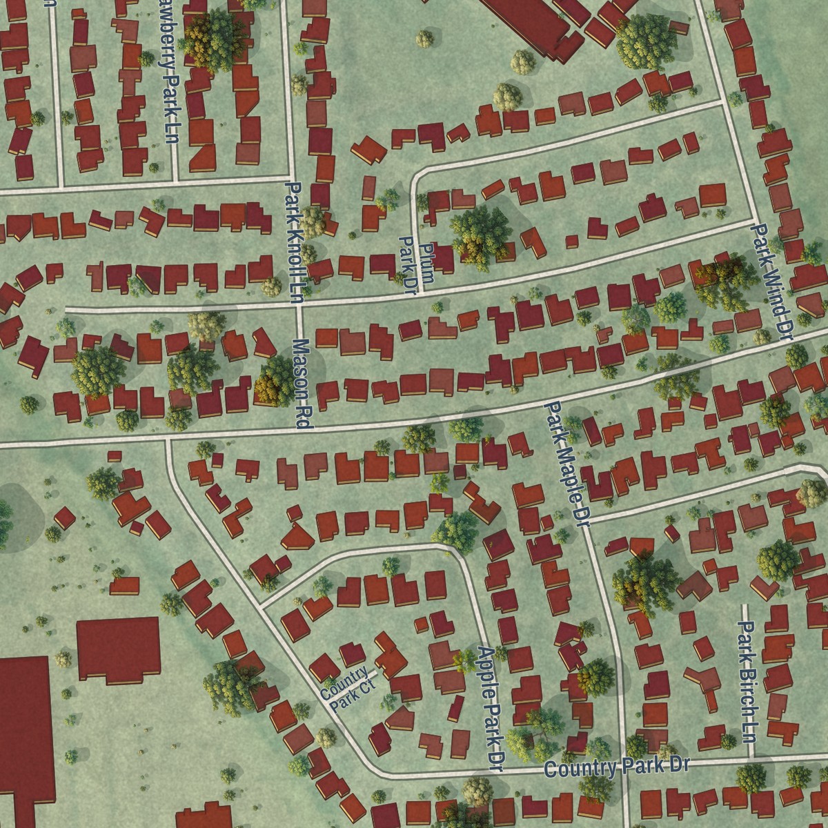Second close-up of the map of Memorial Parkway, Texas print showing more streets and buildings
