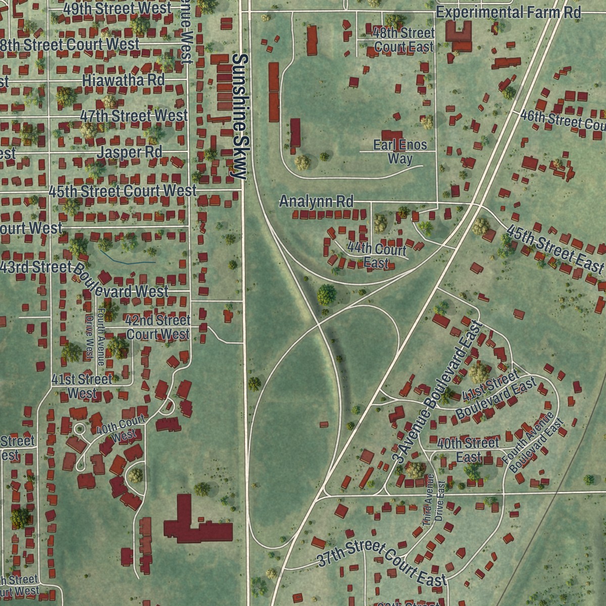 Second close-up of the map of Memphis, Florida print showing more streets and buildings