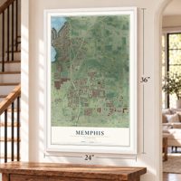 Memphis, Florida map, 24 x 36 inch print in a white frame by a staircase