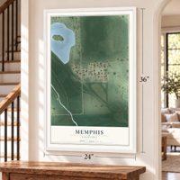 Memphis, Nebraska map, 24 x 36 inch print in a white frame by a staircase