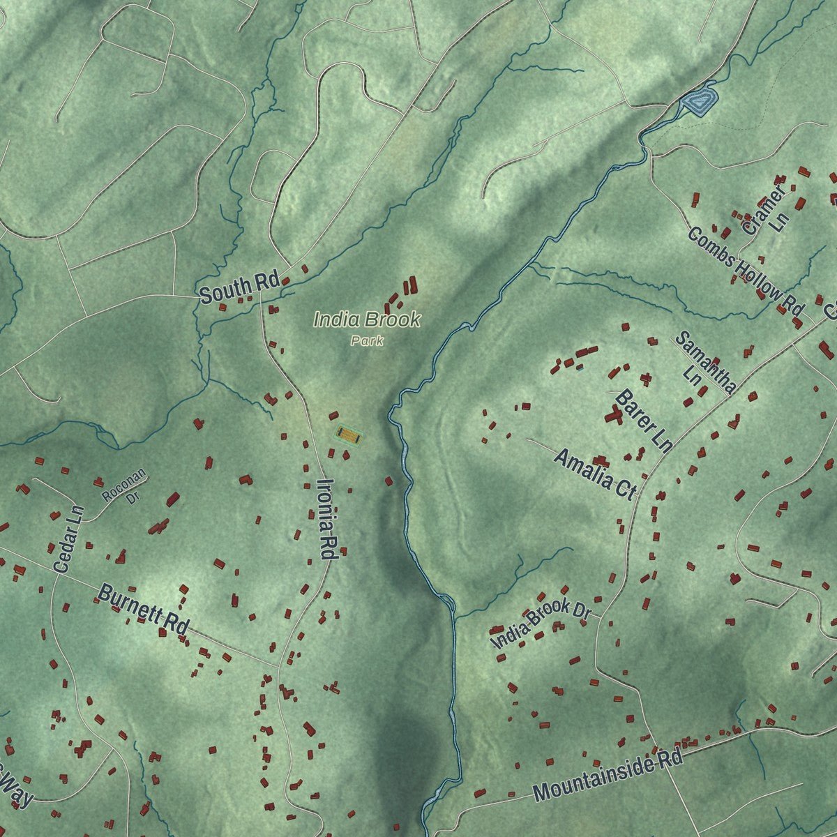 Second close-up of the map of Mendham, Morris County, New Jersey print showing more streets and buildings