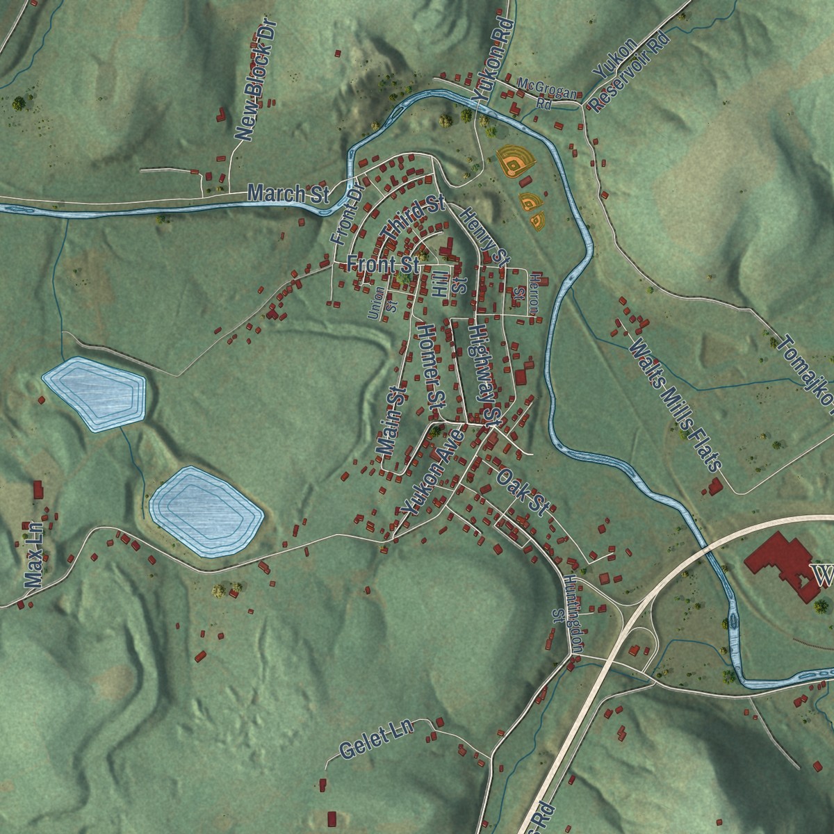 Second close-up of the map of Mendon, Pennsylvania print showing more streets and buildings