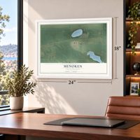 Menoken, North Dakota map, 18 x 24 inch print in a white frame in a home office