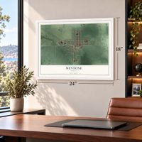 Mentone, Indiana map, 18 x 24 inch print in a white frame in a home office