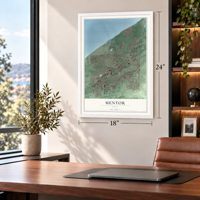 Mentor, Ohio map, 18 x 24 inch print in a white frame in a home office