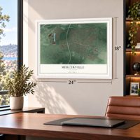 Mercerville, New Jersey map, 18 x 24 inch print in a white frame in a home office