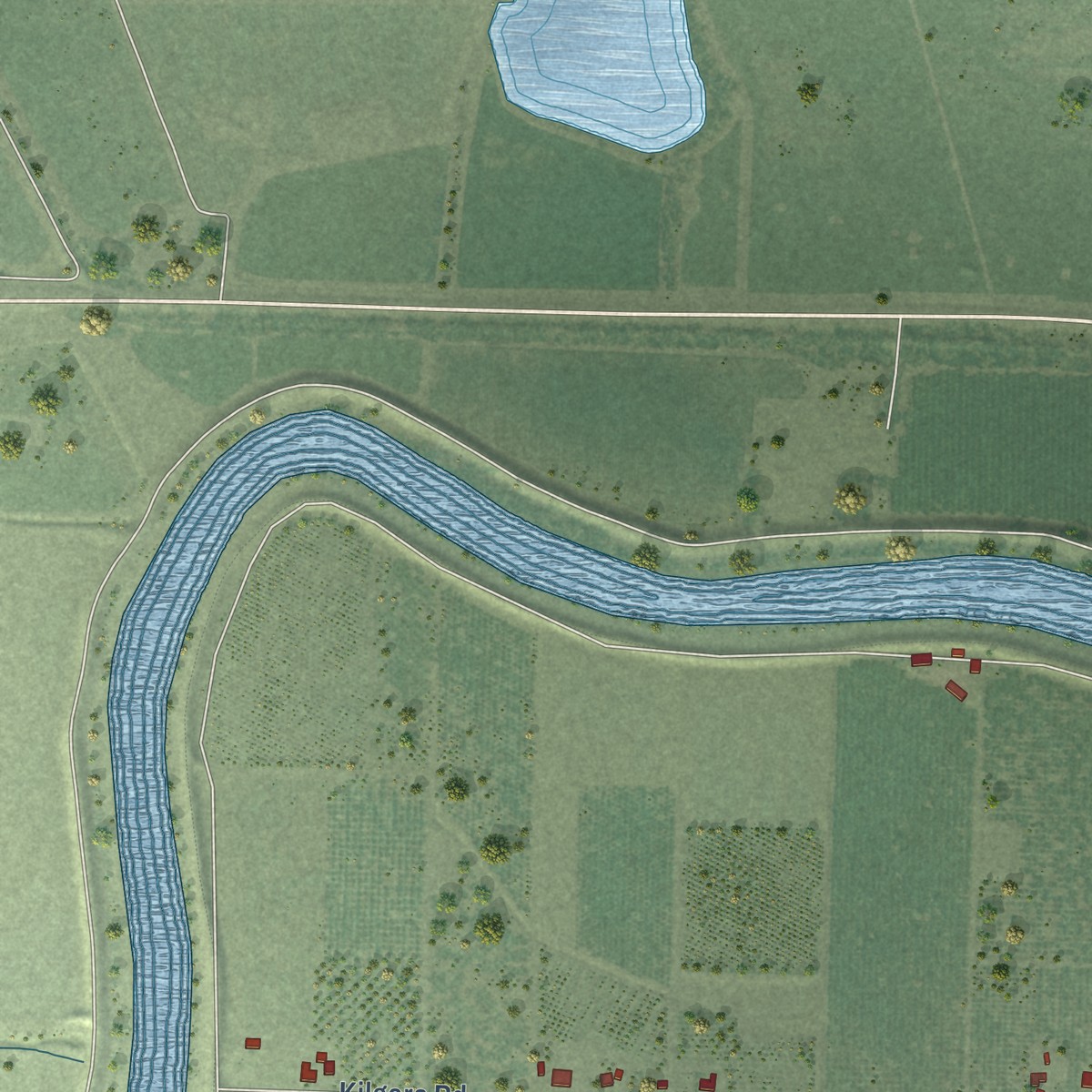 Second close-up of the map of Meridian, California print showing more streets and buildings