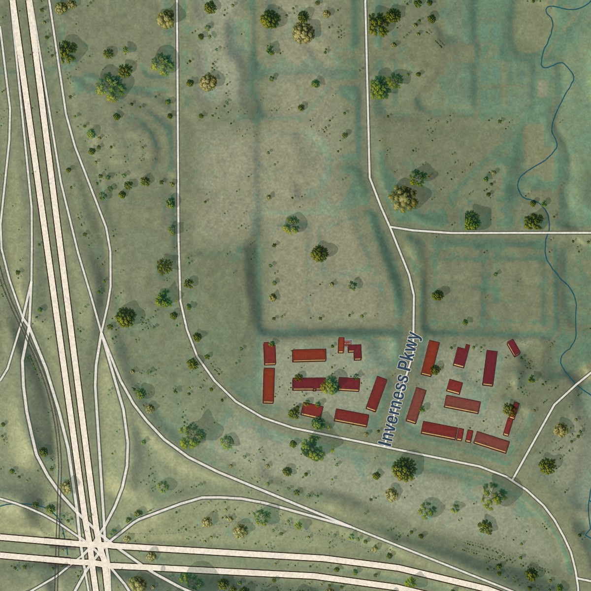 Second close-up of the map of Meridian, Colorado print showing more streets and buildings