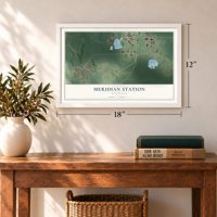 Meridian Station, Mississippi map, 12 x 18 inch print in a white frame in an entryway