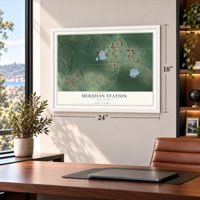 Meridian Station, Mississippi map, 18 x 24 inch print in a white frame in a home office
