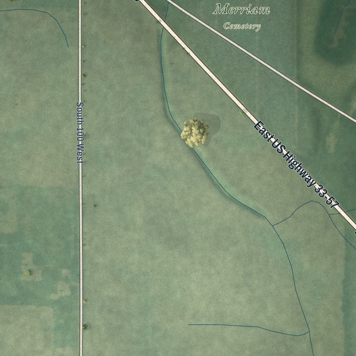 Second close-up of the map of Merriam, Indiana print showing more streets and buildings