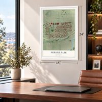 Merrill Park, Wisconsin map, 18 x 24 inch print in a white frame in a home office