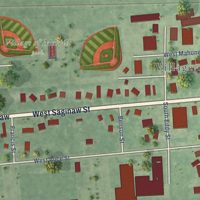 Second close-up of the map of Merrill, Saginaw County, Michigan print showing more streets and buildings