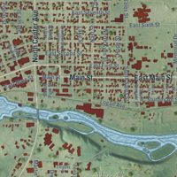 Second close-up of the map of Merrill, Wisconsin print showing more streets and buildings