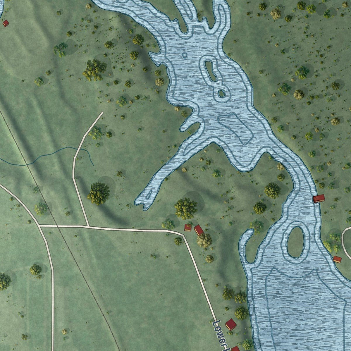 Second close-up of the map of Merrillan, Wisconsin print showing more streets and buildings