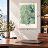 Merrimac, Massachusetts map, 18 x 24 inch print in a white frame in a home office