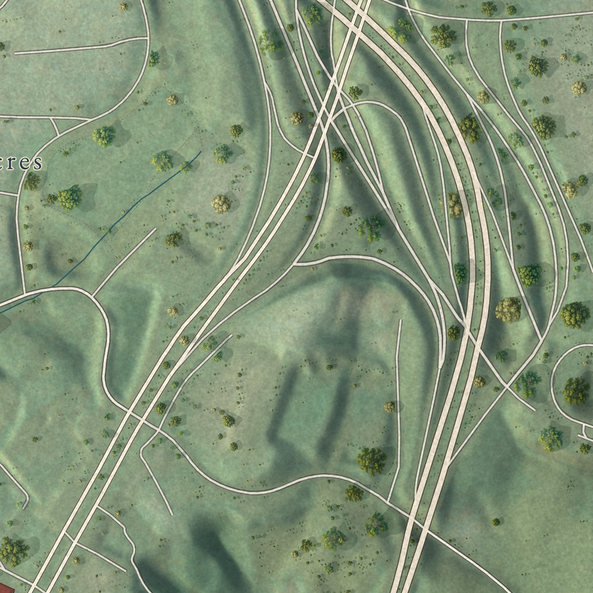 Second close-up of the map of Merrimac, Virginia print showing more streets and buildings