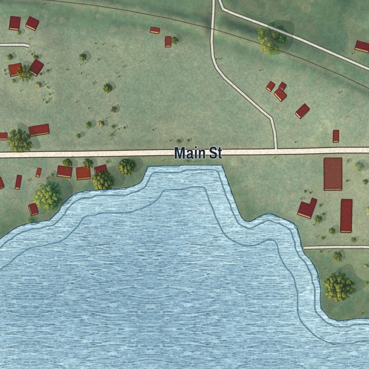 Second close-up of the map of Merrimac, Wisconsin print showing more streets and buildings