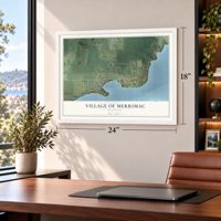 Merrimac, Wisconsin map, 18 x 24 inch print in a white frame in a home office