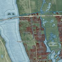 Second close-up of the map of Merritt Island, Florida print showing more streets and buildings