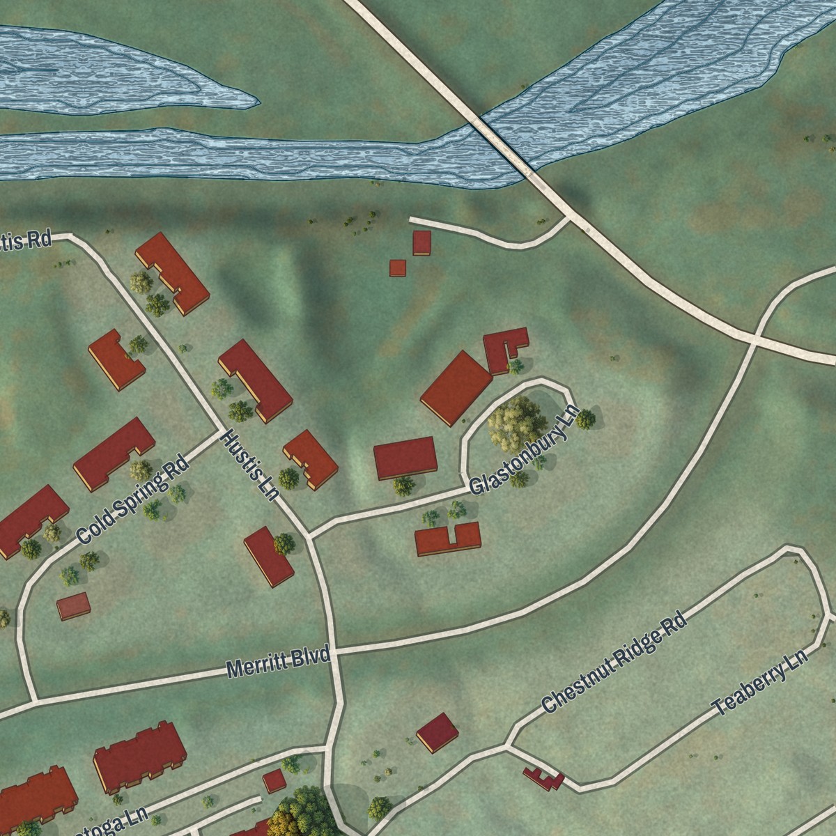 Second close-up of the map of Merritt Park, New York print showing more streets and buildings