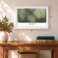 Mershon, Georgia map, 12 x 18 inch print in a white frame in an entryway