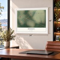 Mershon, Georgia map, 18 x 24 inch print in a white frame in a home office